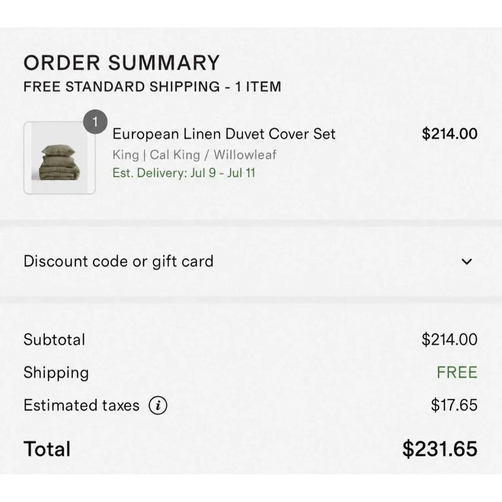 Quince European 100% Linen Duvet Cover Set King Cal King Willowleaf New $214